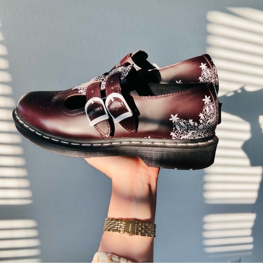 Dr Martens Lace Collection Oxblood Mandala Mary Janes Loafers 8065 - Picture 7 of 9
